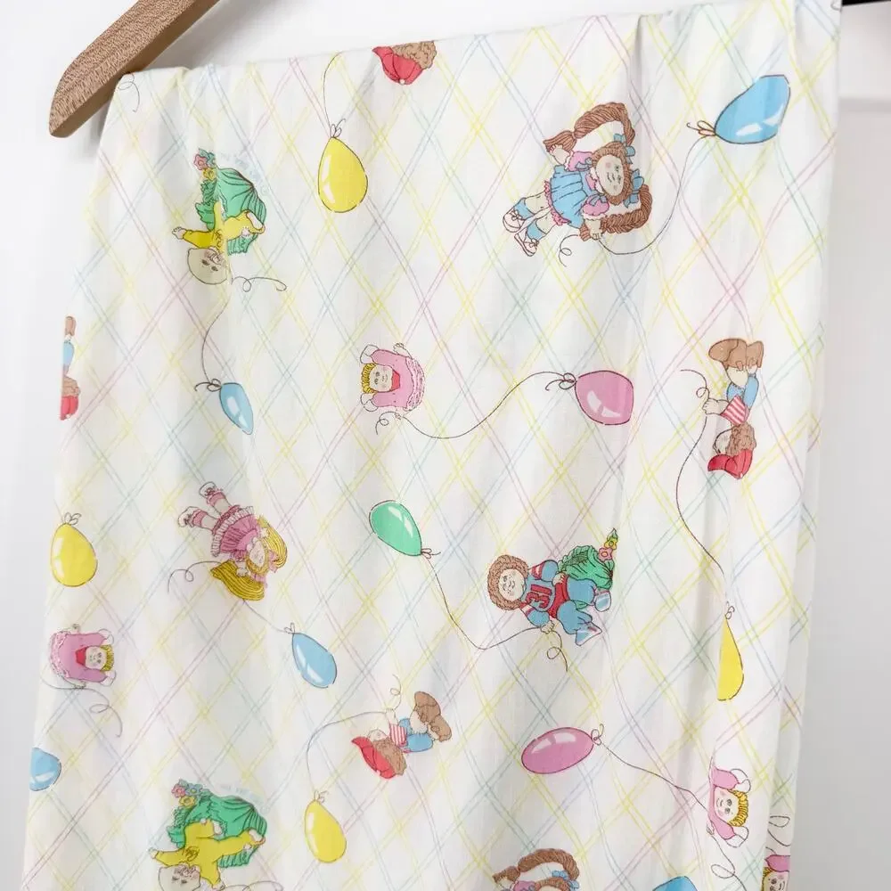 Vintage 1983 Cabbage Patch Kids Twin Fitted Sheet Balloon Print Craft Fabric